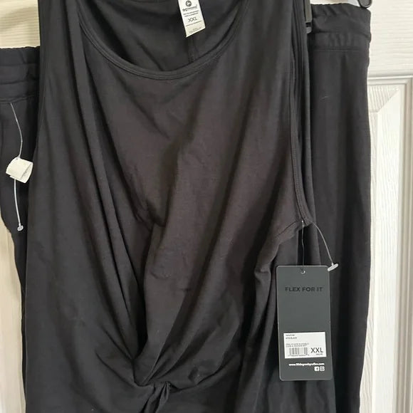 NWT 90 DEGREE BY REFLEX Women’s Waverly 2 Piece Tank & Joggers Set, Black, XXL