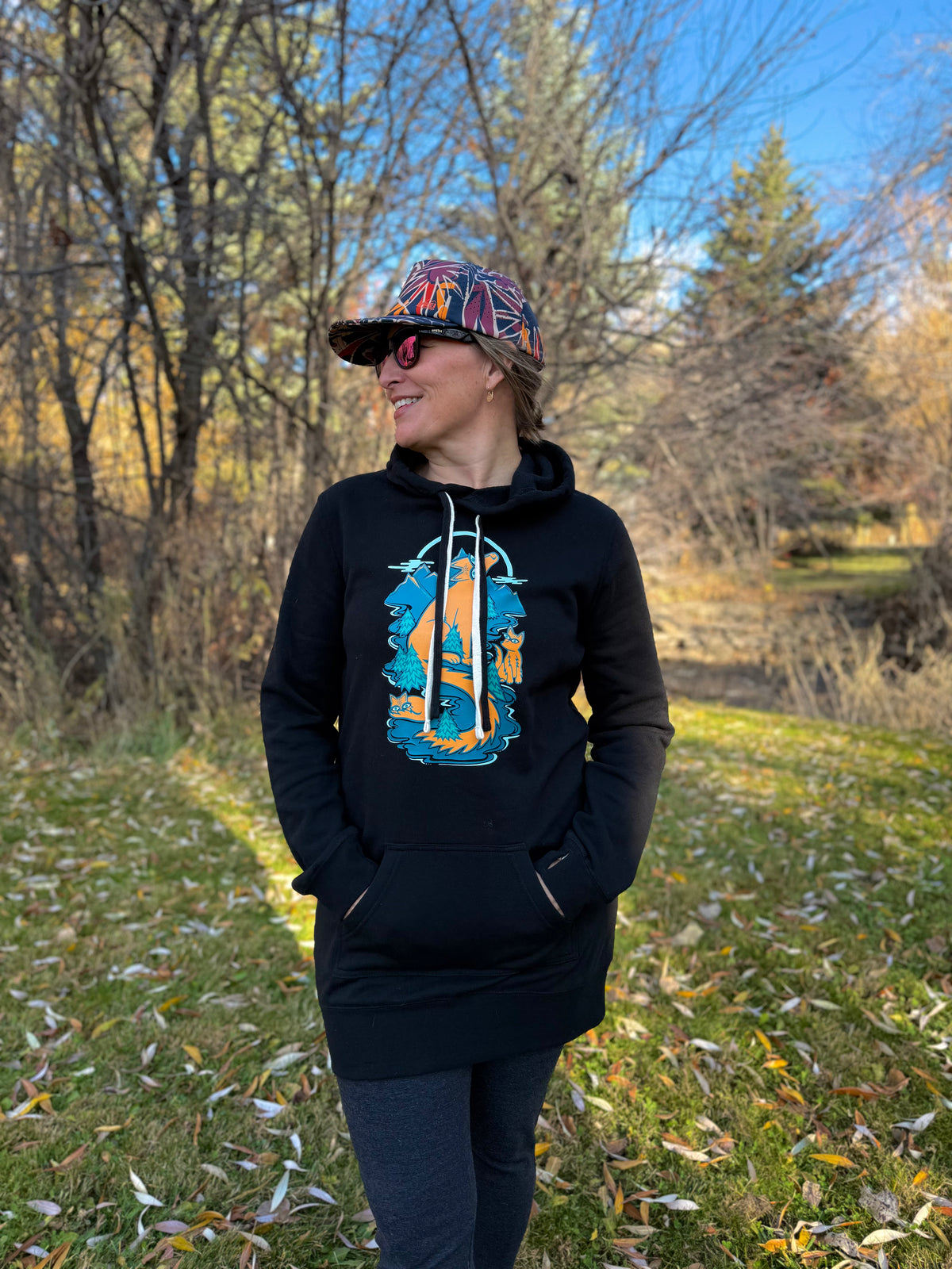 Fox Family Hoodie Dress // Black