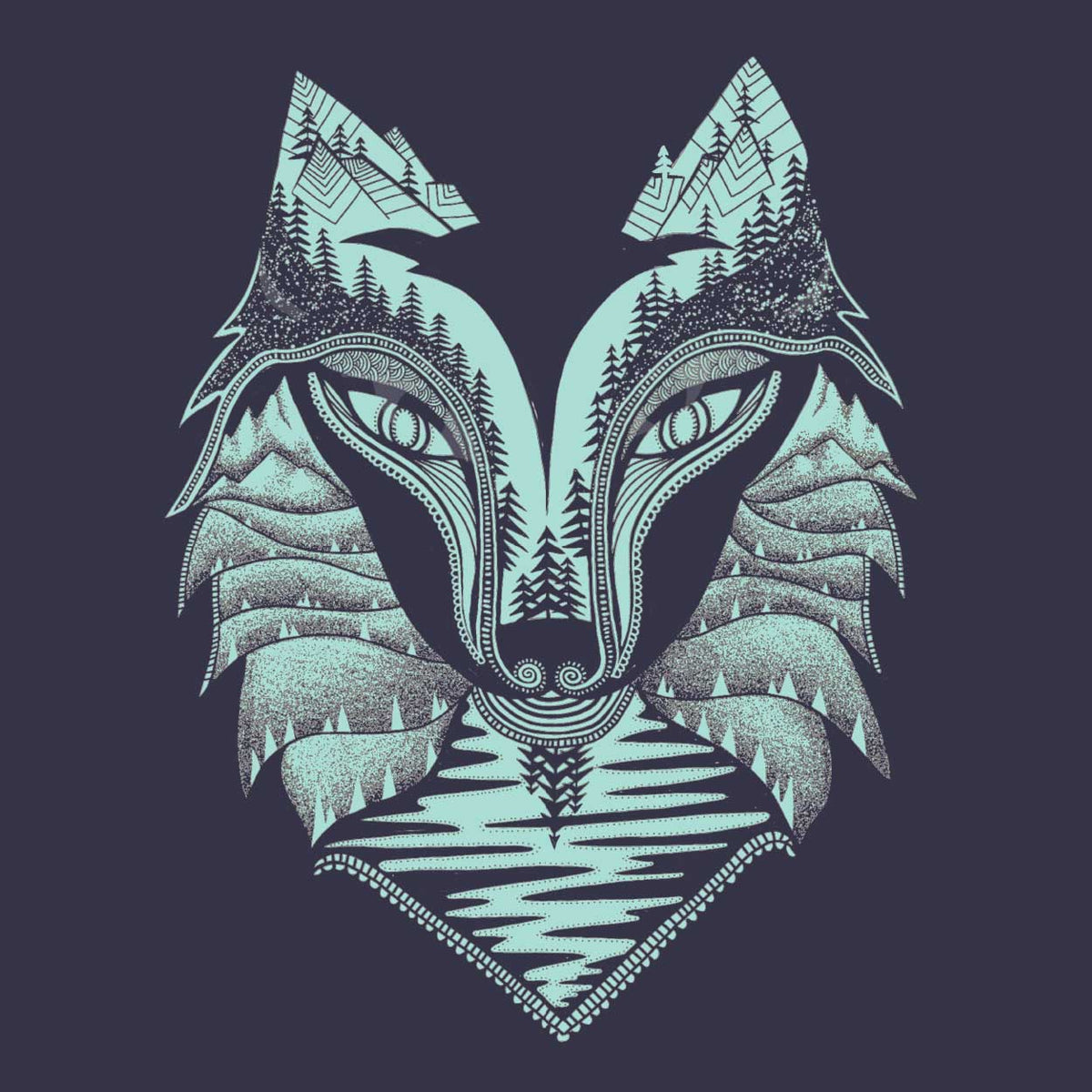 Wolf Flowy T-Shirt With Rolled Cuffs | Teal & Midnight Blue