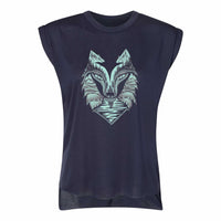 Wolf Flowy T-Shirt With Rolled Cuffs | Teal & Midnight Blue