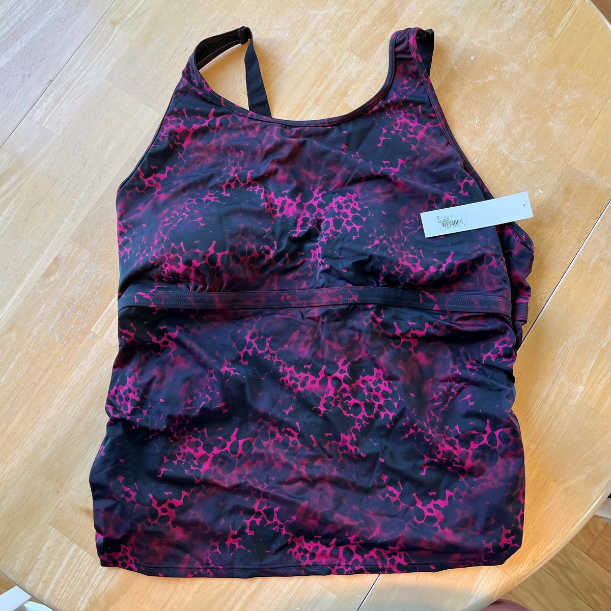 Skirt Sports Swim Tankini Top - PInk Leopard - 2X - New With Tags