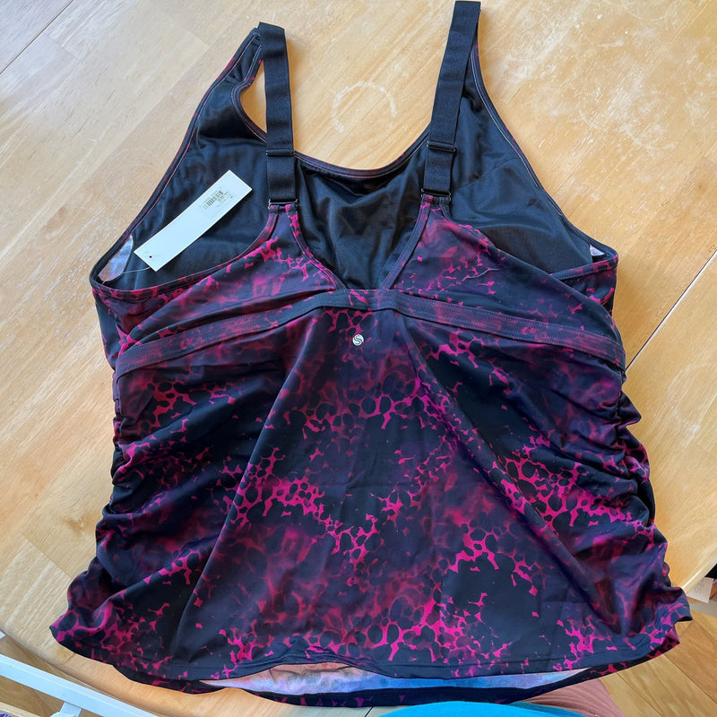 Skirt Sports Swim Tankini Top - PInk Leopard - 2X - New With Tags
