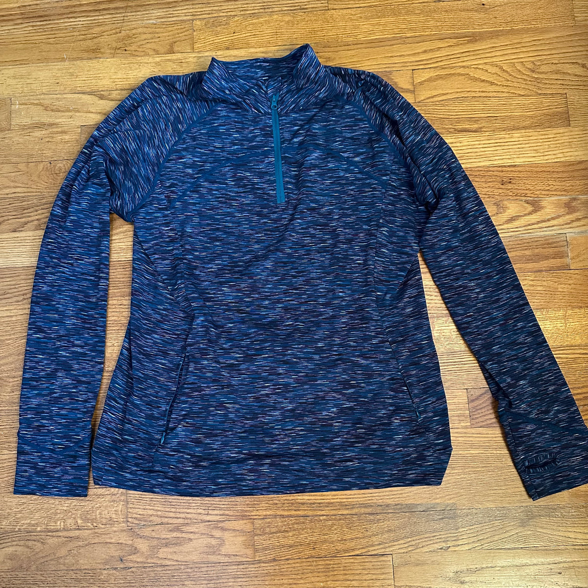 SkirtSports Go The Distance Quarter Zip Top, Size Large, Blue Space Dye Fabric