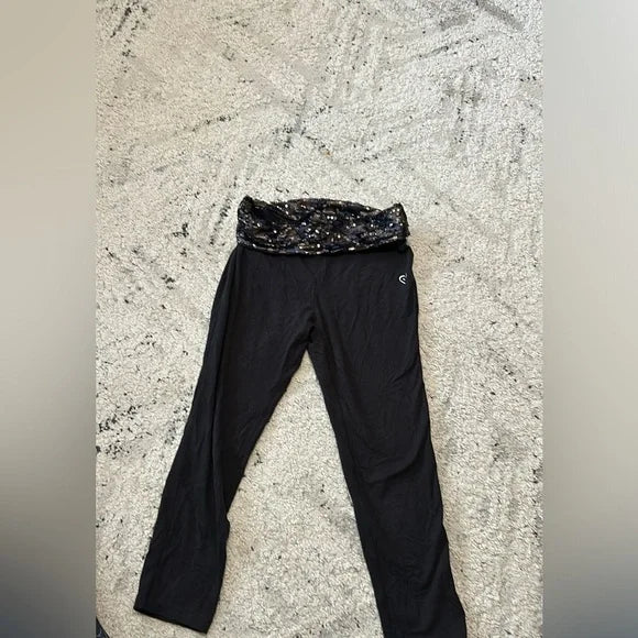 Aeropostale Sequin Band Fold Over Cropped Leggings Size Medium