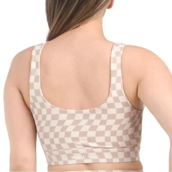 WILO the Label Sports Bra Wave Checker Print Cream Tan NEW With Tags Medium