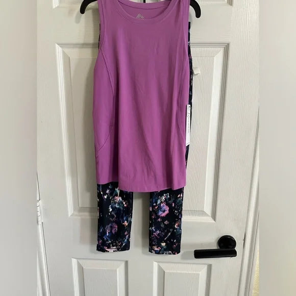 RBX 2pc Tank & Legging (w/pockets) set! Great for fitness. Purple Floral