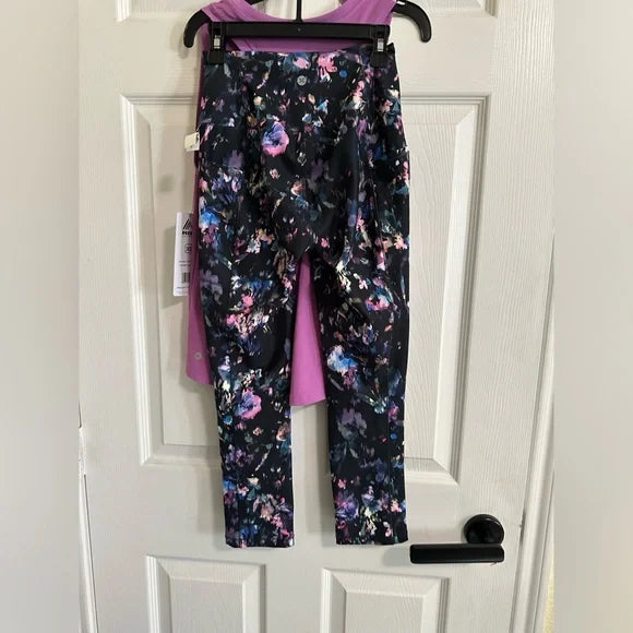 RBX 2pc Tank & Legging (w/pockets) set! Great for fitness. Purple Floral