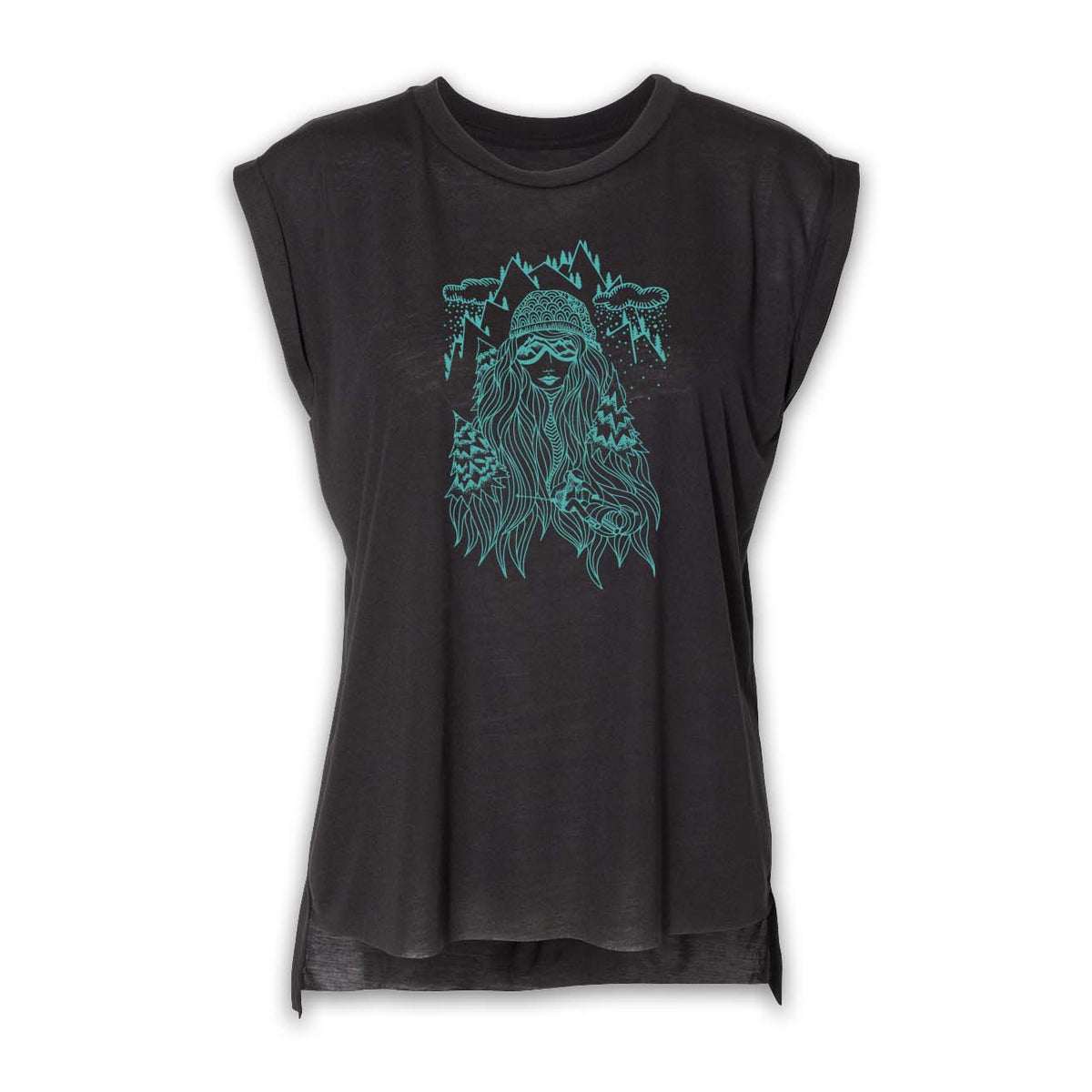 Ski Girl Rolled Cuffs Flowy Shirt | Black